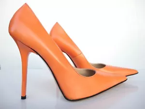 GIOHEL ITALY HEELS POINTY TOE NEW PUMPS SCHUHE LEATHER DECOLTE ARANCIO ORANGE 42 - Imagen 1 de 6