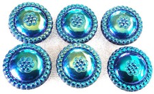 6 Czech Vintage Glass Buttons #G972 - 23 mm - 7/8" - BLUE IRIDESCENT FINISH