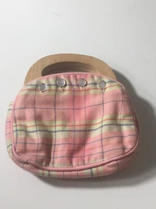 HARTSTRINGS CHILDREN’S GIRLS PINK PLAID HANDBAG WITH WOODEN HANDLES - Picture 1 of 2