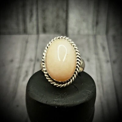 .925 Sterling Silver Blush Pink Coral Cabochon Ring - Size 10 - Image 1 of 4