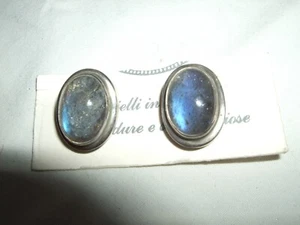 ORECCHINI EARRINGS LOBO CLIPS LABRADORITE PIETRA DI LUNA ARGENTO 925 STERLING - Foto 1 di 7