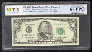 FR. 2125-D* 1993 $50 *STAR* FRN CLEVELAND, OH PCGS BANKNOTE GEM UNC-67PPQ (F) - Picture 1 of 2