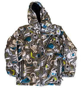 686 Snowboard Infidry Jacket Youth Boys Large Gray Full Zip Animal Skull Hooded - Picture 1 of 7
