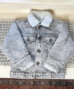 Levi’s vintage boy’s denim sherpa lined jacket, black & white acid wash, size 5 - Picture 1 of 10