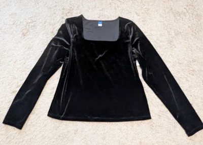Old Navy Shirt Womens Sz L Black Velvet Whimsigoth Fairy Grunge Boho Disco Rave - Image 1 of 4