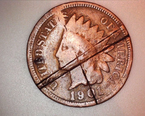 1901 INDIAN HEAD PENNY DAMAGED ON BOTH SIDES....UNUSUAL Cover