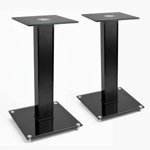 Lautsprecherständer x2 schwarz Glas Paar Surround Sound Säule Musik Lautsprecher Plattform - Bild 1 von 8
