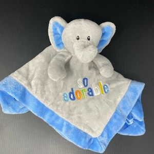 Baby Essentials Gray Elephant Security Blanket Lovey So Adorable Blue Satin Back - Picture 1 of 6