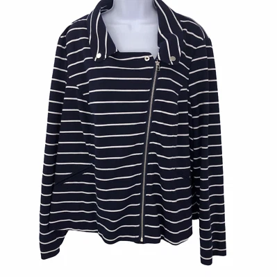 Chaqueta a Rayas Náuticas Lane Bryant Mujer 28 Azul Oscuro Blanco Asimétrica Moto Cremallera Foto 1 de 4