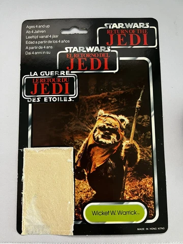 Vintage Star Wars 1983 ROTJ CARDBACK, Palitoy Meccano, Tri-Logo, Wicket Warrick Cover