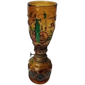 Vintage Sailor Brand Amber Glass Oil Lamp with Colorful Embossed Design, Made in - Picture 1 of 8
