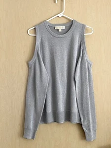 MICHAEL KORS Light Gray Fashion Metallic Brilliance Shoulder Top Size L - Picture 1 of 4