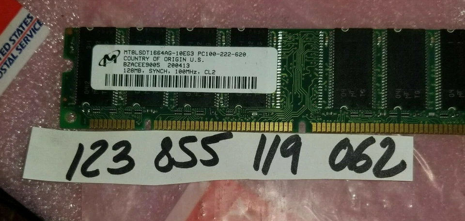 128MB SDR SD SDRAM  PC100 100 SYNCH SINGLE RANK 1RX8 16X8 168PIN NON-ECC UDIMM  - Image 1 of 1