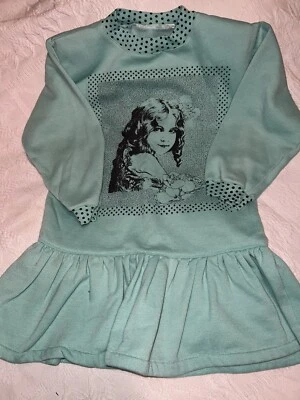 Vintage 80s Sister Sister Girl Print Sweatshirt Dress Vtg Green USA - No Tag - Image 1 of 4