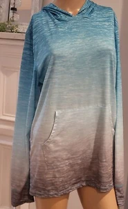 NWT INGEAR Swim Long Sleeve Hooded Pullover Top with Pockets, Teal & Gray Sz Med - Picture 1 of 9