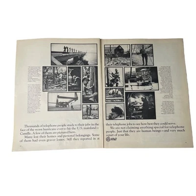 Anuncio impreso ATT Bell Construction Workers 1970 completo 2 páginas original vintage u Foto 1 de 4