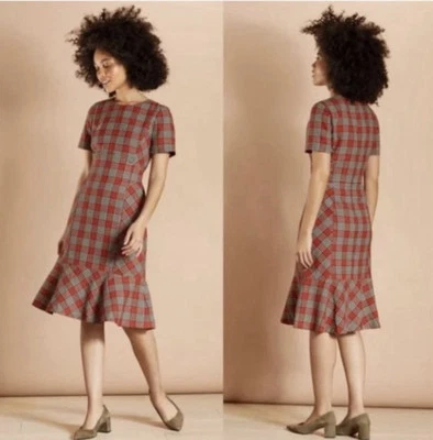 Vestido Brooks Brothers Rojo Vellón Talla 4 Naranja Blanco Cuadros Corto Slv Nuevo Con Etiquetas Foto 1 de 4