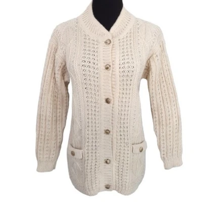 Gaeltarra Ivory Cable Knit Cardigan Sweater New Wool Made in Ireland Womens L - Image 1 of 4