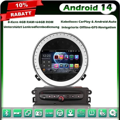 8-Kern Android 14 Autoradio GPS Navi für BMW Mini Cooper DVD CarPlay BT 5.0 64GB - Bild 1 von 4