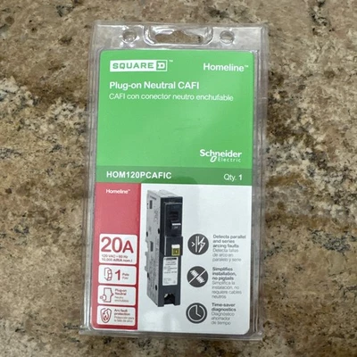 Square D HOM120PCAFIC Homeline 插入式中性 20 安培单极 CAFCI 电路 — 第 1/2 张图片