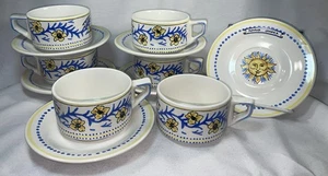 Vintage Romana Sambuca blau ~ gelbe Blumen ~ Sonne Kaffeetassen & Untertassen für 6 Personen - Bild 1 von 6