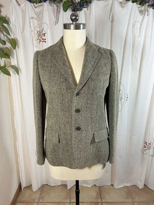 POLO Ralph Lauren Blazer женщин 12/14 коричневый льняной/шерстяной Твидовая куртка Италия - Изображение 1 из 4