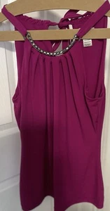 Cache Jewel Neck Top Shirt Blouse Metal Keyhole Tie Back Magenta Size: S - Picture 1 of 7