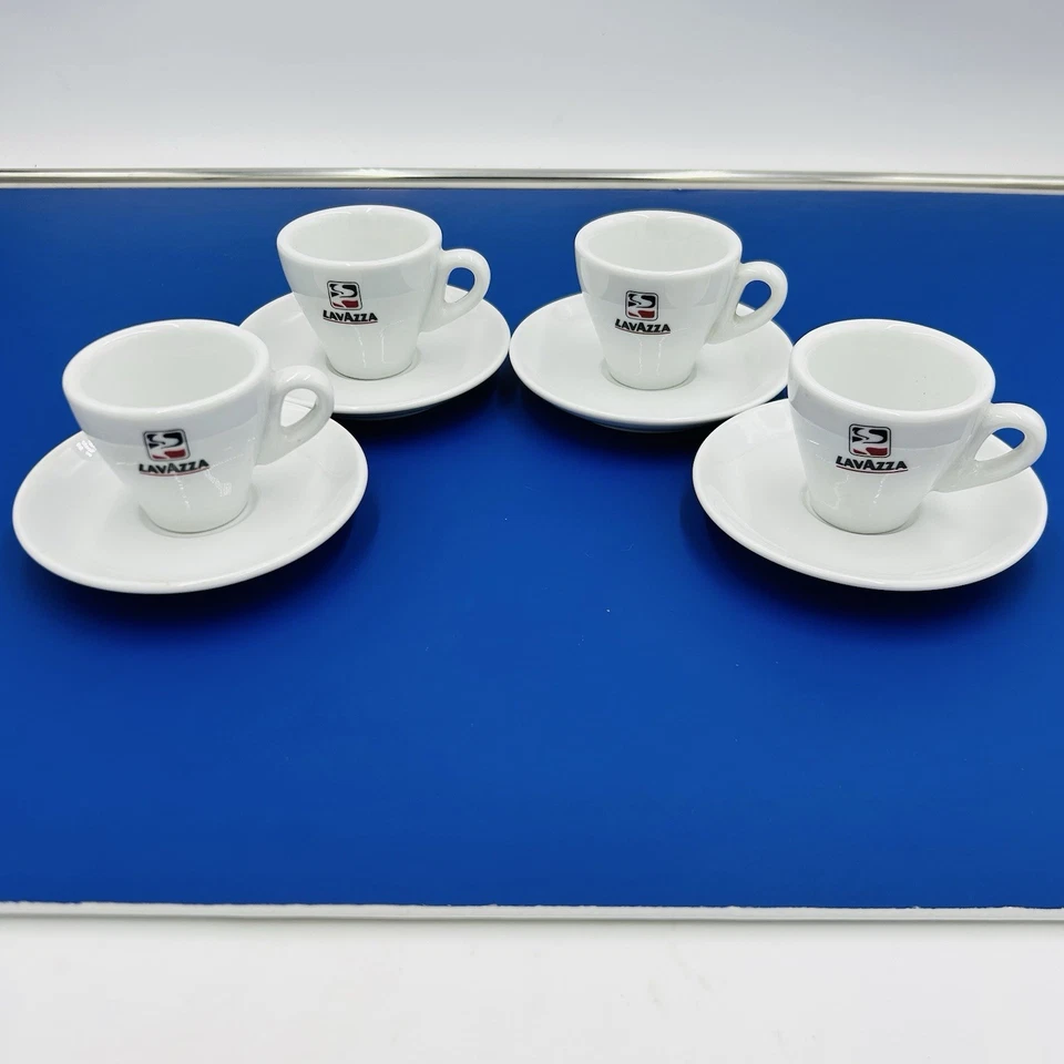Juego de 4 tazas de café Luigi Lavazza porcelana espresso demitasse con platillos de colección Foto 1 de 4
