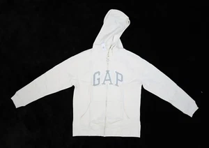 Gap Heritage Logo Zip Up Hoodie Soft Comfy Fleece Long Sleeve Cream Womens M - Picture 1 of 10