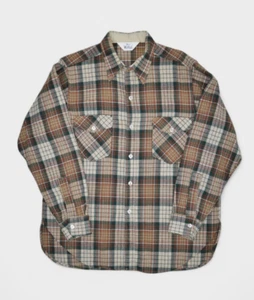 Vintage Woolrich Shirt Mens L Wool Tartan Plaid Flannel Long Sleeve Brown Green - Picture 1 of 7