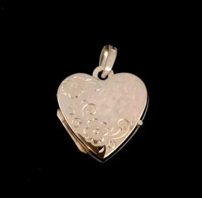 NEW Sterling Silver Heart Locket Flowers Floral Photos Family Memories Love Gift - Image 1 of 4