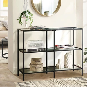 Oikiture Console Table Tempered Glass Sofa Table Hall Side Entry 3 Shelves Black - Picture 1 of 10