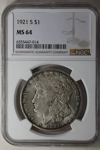 1921-S  $1  NGC  MS64 MORGAN   Morgan Silver Dollar, Miss Liberty Head Dollar - Picture 1 of 2