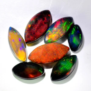 6,7 cts Multicolore Nero Opale Opale Forma Marquisa Pietra Gemma Libera Naturale - Foto 1 di 1