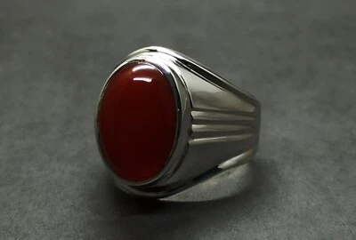 Anillo natural de cornalina marrón profundo de plata de ley 925 hecho a mano natural Aqeeq para hombre Foto 1 de 4