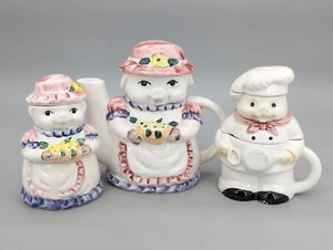 Anthropomorphic Ceramic Painted Pig & Flowers Tea Pot 6.5" & Cream Sugar Pigs - Picture 1 of 24