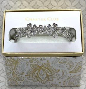 Charter Club Cherry Blossom Pave Crystal Hinge Bangle Bracelet Silver Tone - Picture 1 of 16