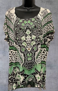 Style Co T Shirt Blouse Studded Green Kaleidescope Pattern Size XL Extra Large - Picture 1 of 8