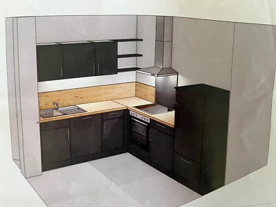 Küche - Anthrazit, Arbeitsplatte Holzfarbig, 2 1/2 Jahre alt - Bild 1 von 4