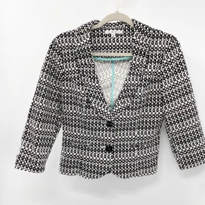 CAbi Womens Black White Stretch ¾ Sleeve DU JOUR Cropped Jacket Blazer Size 4 - Picture 1 of 9