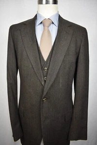 1970's Austin Reed Brown Striped 100% Wool Two Button Three Pc Suit Size: 40XL - Picture 1 of 12