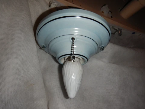 Art Deco Arts & Crafts Bungalow  Blue Porcelain Fixture w/ Black Pin Stripes Cover