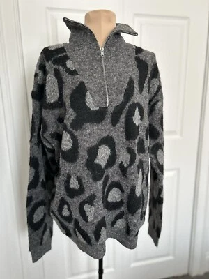 Suéter RD Style Conscious Para Mujer 1/4 Cremallera Gris Negro Estampado Animal Mezcla Lana M Foto 1 de 4
