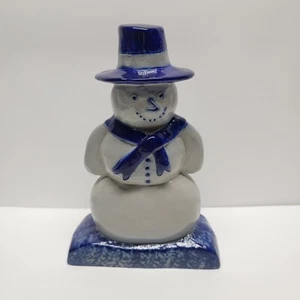 Vintage signiert Eldreth Keramik lustiger Schneemann 8,5" blau Mütze Schal Vintage 1995 - Bild 1 von 7