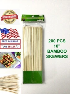 1 PAQUETE DE 200 PIEZAS PINCHOS DE BAMBÚ NATURAL DE 10"" PALOS DE MADERA PARA PARRILLA DE BARBACOA - Imagen 1 de 3