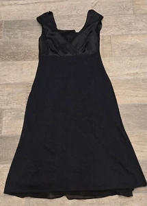 St. John Evening Black Satin V-Neck Draped Back Detail Knit Midi Dress 8 - Picture 1 of 7