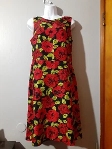 Talbots Women's Dress 100% Silk Sleeveless Red Black Floral Size 10 Knee Length  - Picture 1 of 7