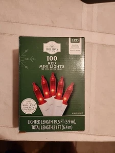 Holiday Time - 100 Red Mini LED Christmas Lights White Wire Valentine's - Picture 1 of 2