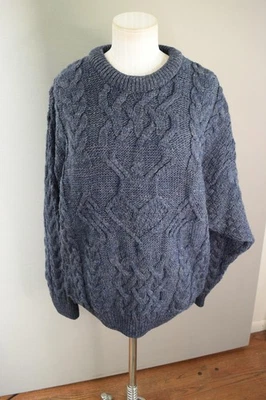 Suéter artesanal Aran para hombre pequeño azul 100 % lana tejido con cable Aran Fisherman Irlanda Foto 1 de 4