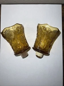 Vintage Yellow Floral Glass Candle Holder Sconce (E327) - Picture 1 of 4
